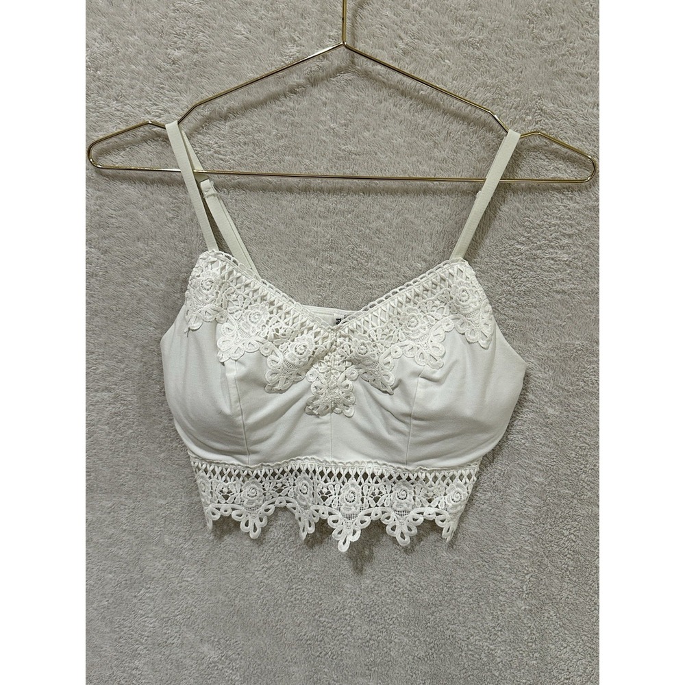 Mudd Y2K Bralette Size Medium White Floral‎ Lace Removable Pads Feminine